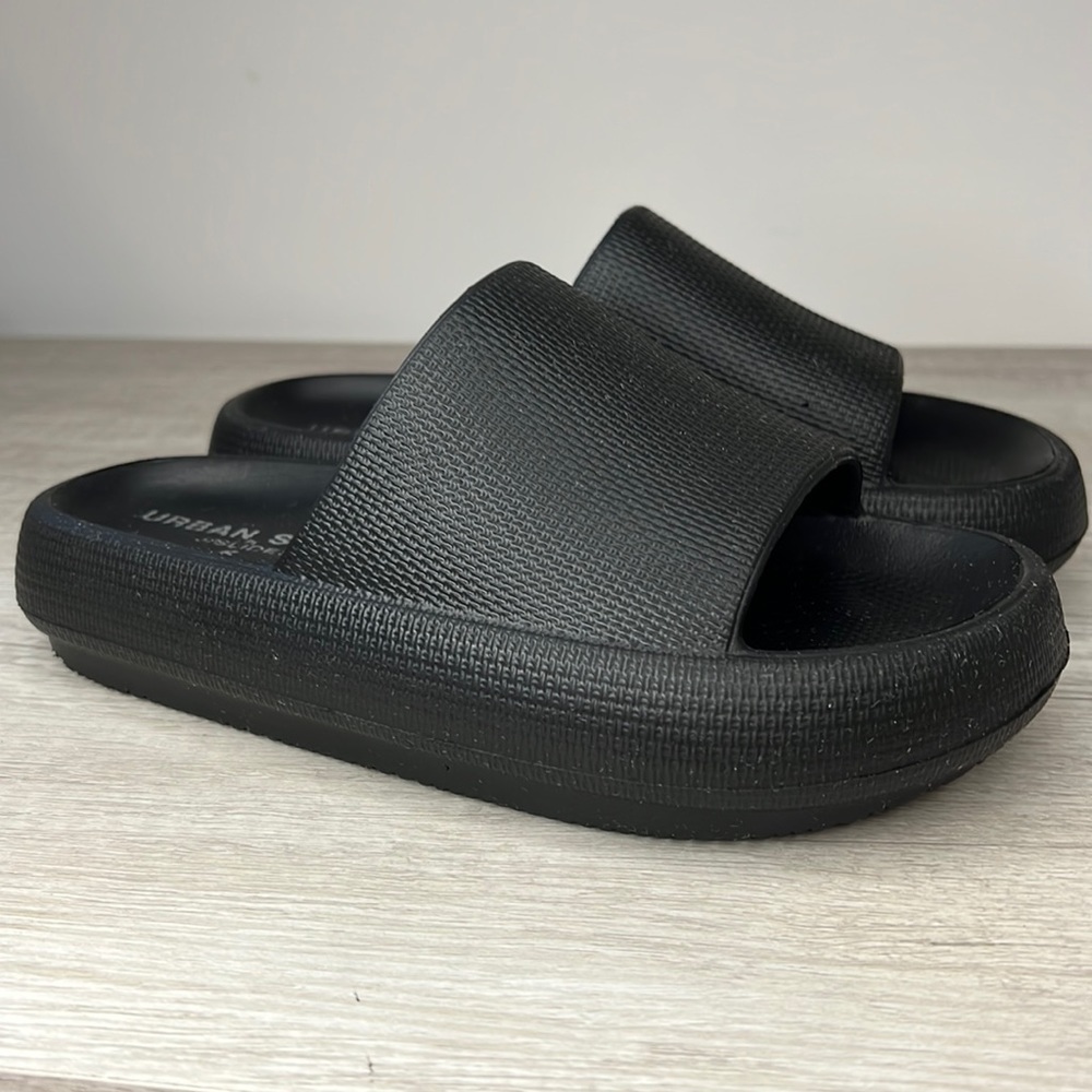 J/slides Black Slip On Slides Size 6 or 37-38 in Like New Condition